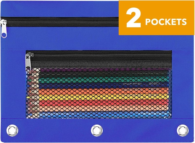 ASBEFORE Pencil Pouch for 3 Ring Binder - 3 Hole Zipper Pen Case Bag Holder Bulk Accessories Clear Window Aesthetic Organizer Pockets (Blue, 1) - Image 1